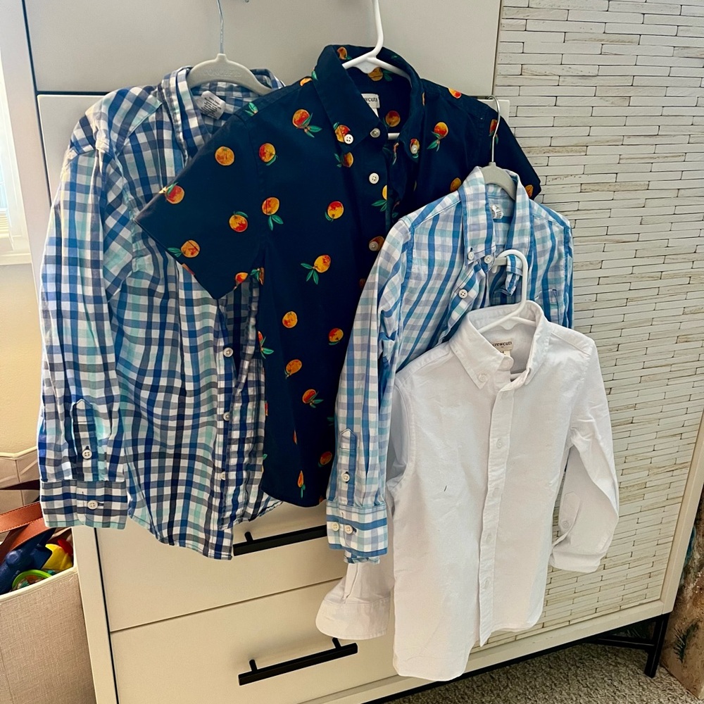 Crewcuts Kids Plaid and Print Button Down Shirts - Blue, White, Navy